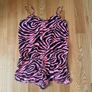 VS Pink Coverup Size Medium coral and black zebra print romper.